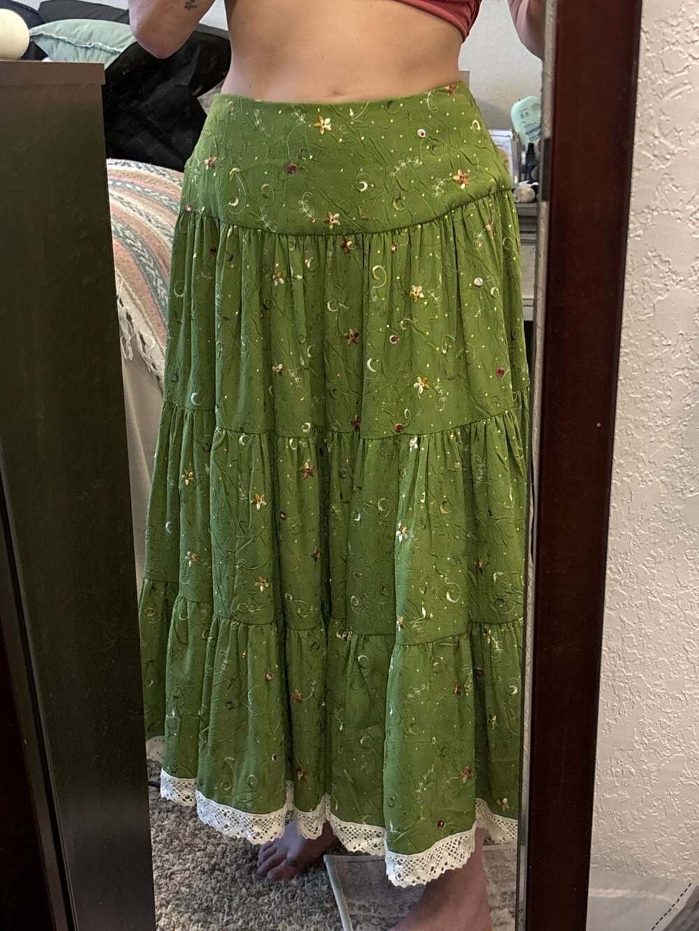 M1: Skirt small circle green floral dance dancing - Picture 7 of 7